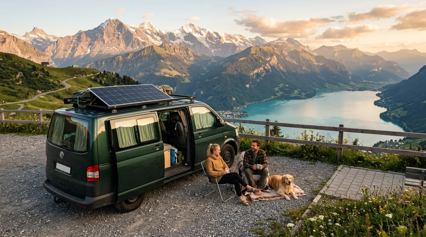 Panneaux solaires installés sur le toit d'un camping-car